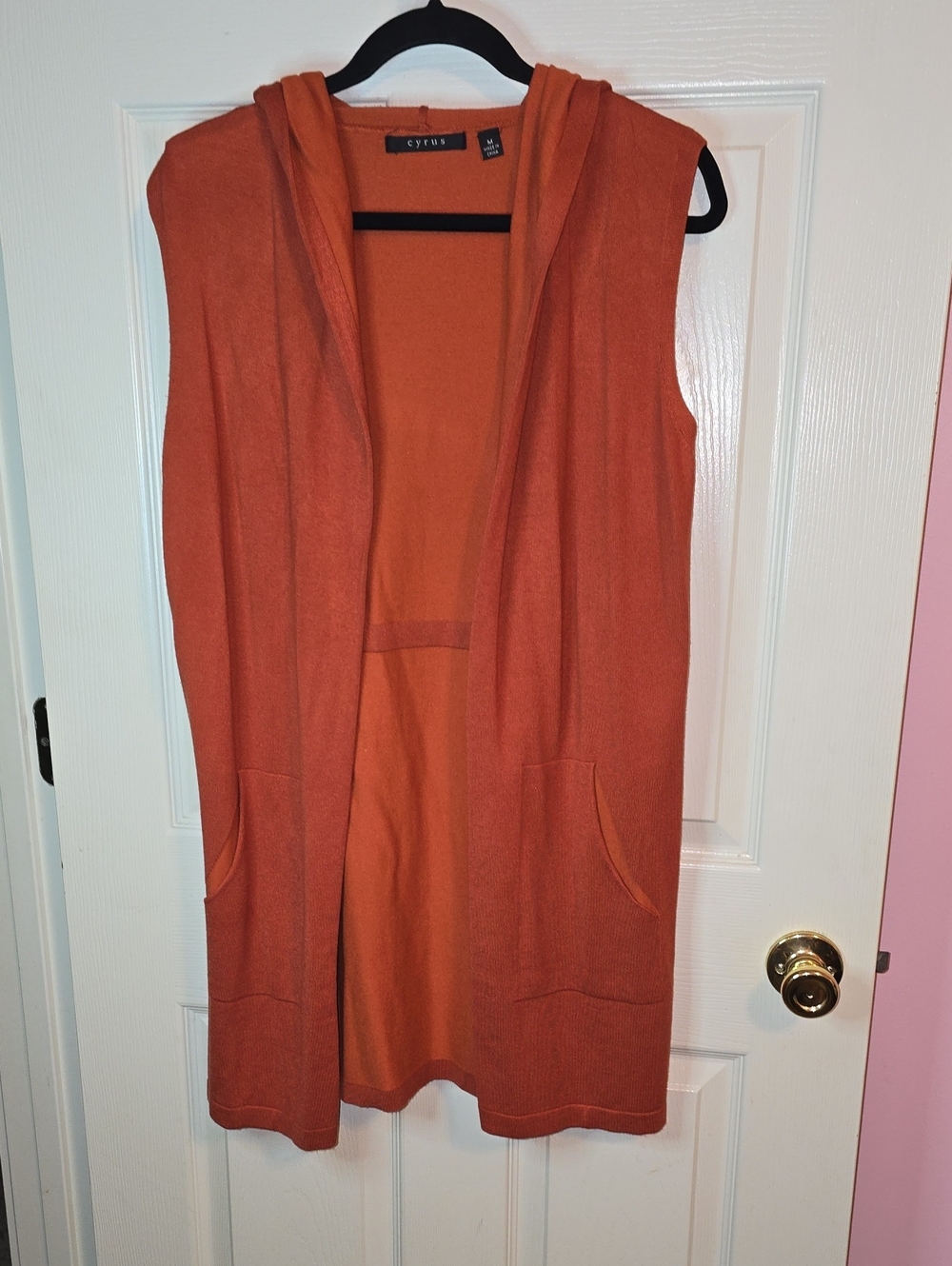 Cyrus Sleeveless Hooded Knit Cardigan - Rust Orange